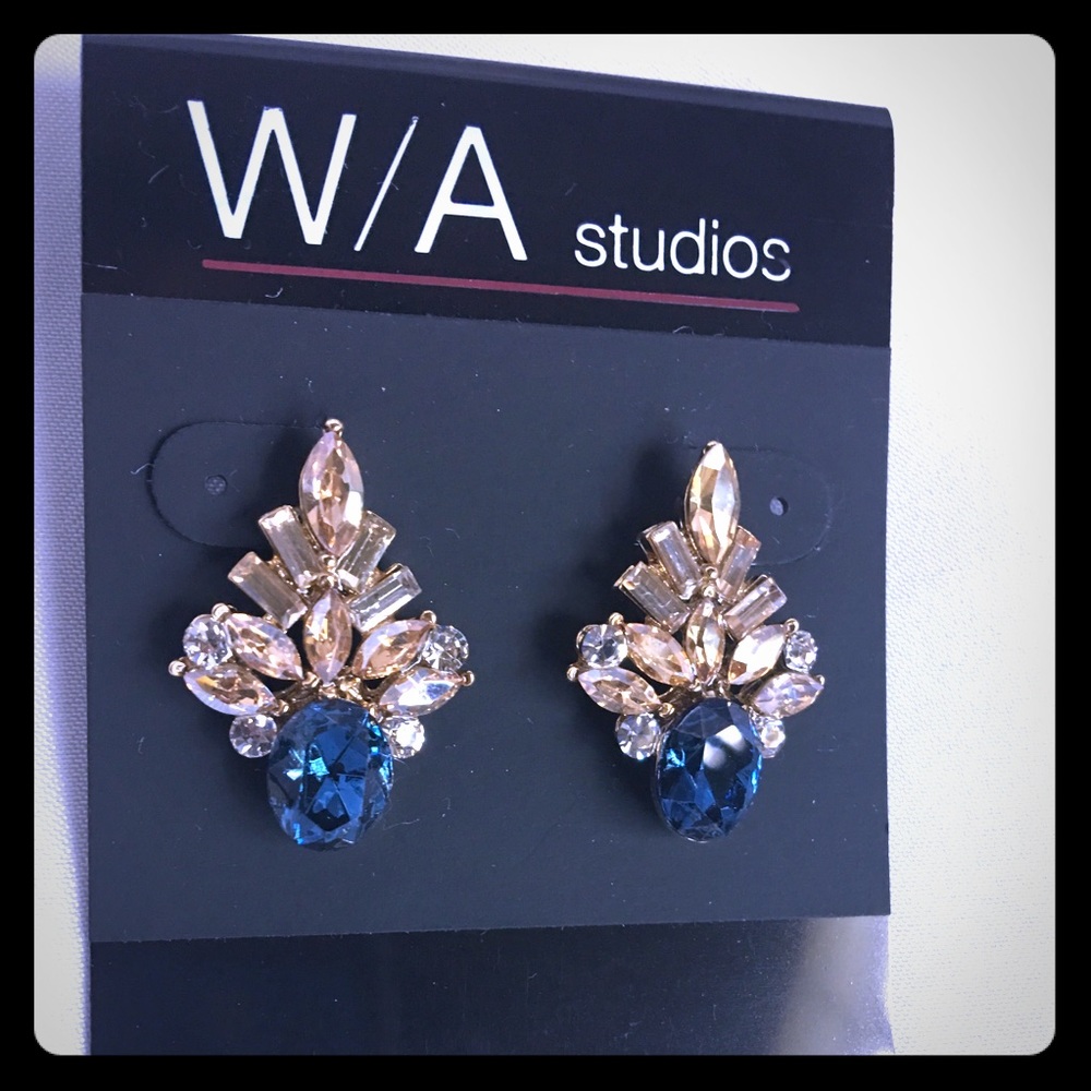 NWOT W/A Studios Crystal Leaf Shaped Earrings